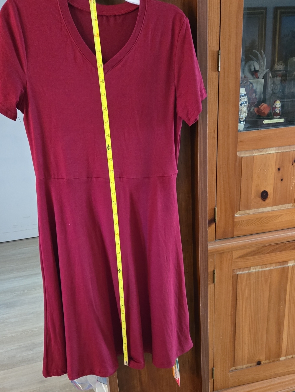 Girls' Casual Burgundy V-Neck Knit Dress